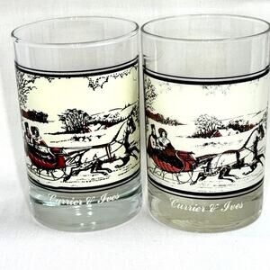 Double Old Fashioned Currier & Ives "The Road In The Winter" Glass‎